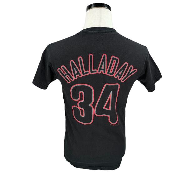 Majestic Philadelphia Phillies Roy Halladay #34 T-Shirt Men Small Black Pullover - Picture 2 of 8